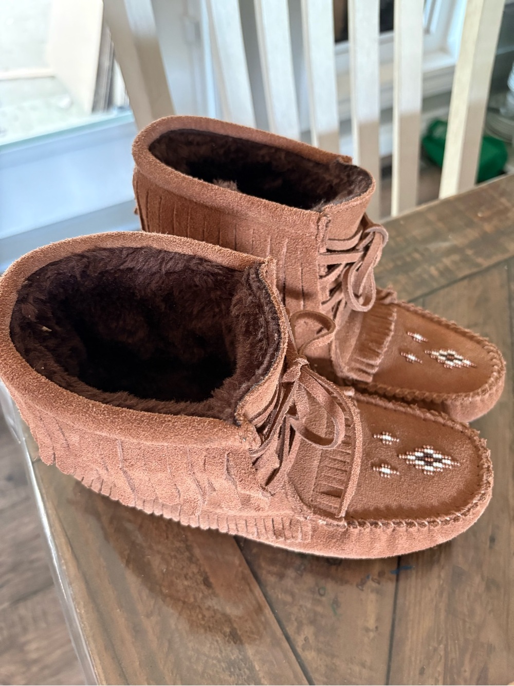 Women's Suede Fringe Ankle Booties in Chestnut